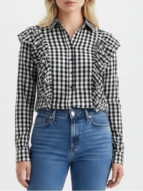 Francesca's NWT Gingham Black & White Button Down Shirt